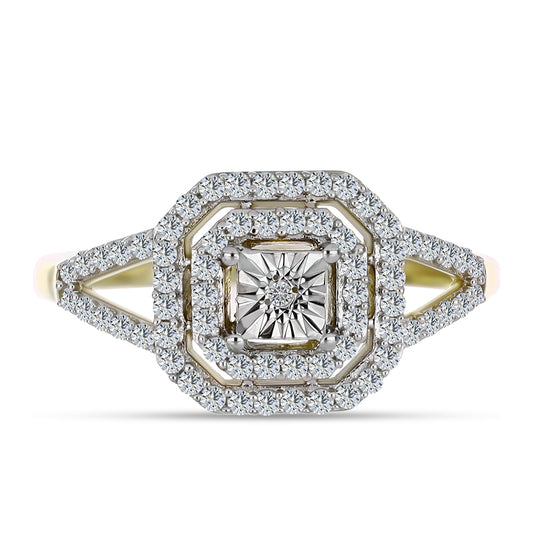 Anillo de Plata Bañada en Oro con Diamante blanco y Topacio Blanco