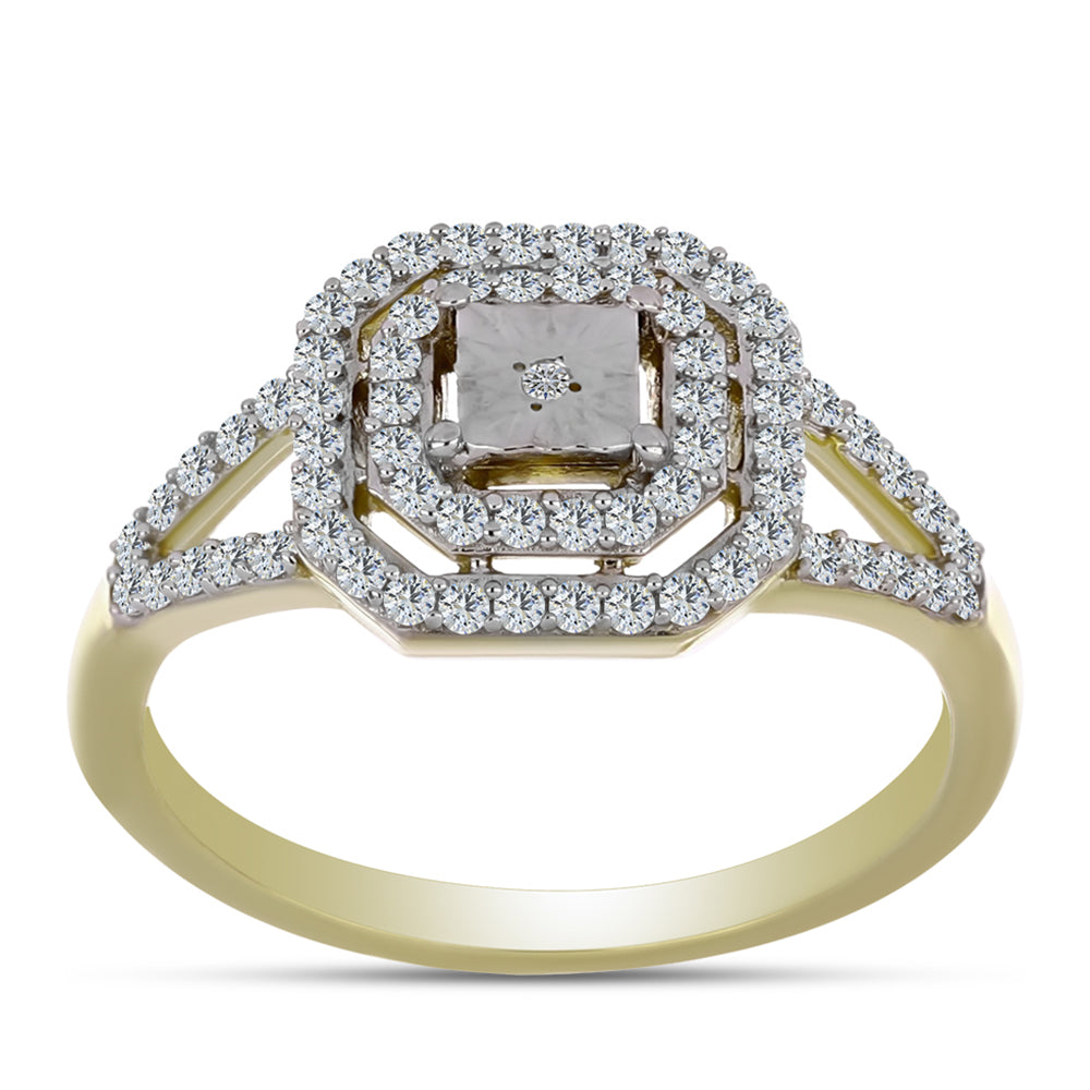 Anillo de Plata Bañada en Oro con Diamante blanco y Topacio Blanco 3 