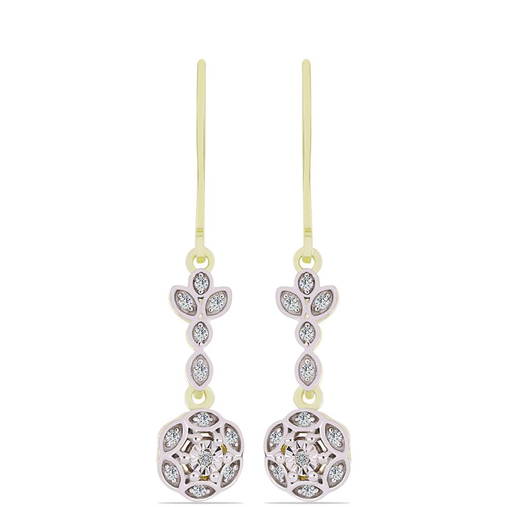 Pendientes de Plata Bañada en Oro con Diamante blanco y Topacio Blanco 1 