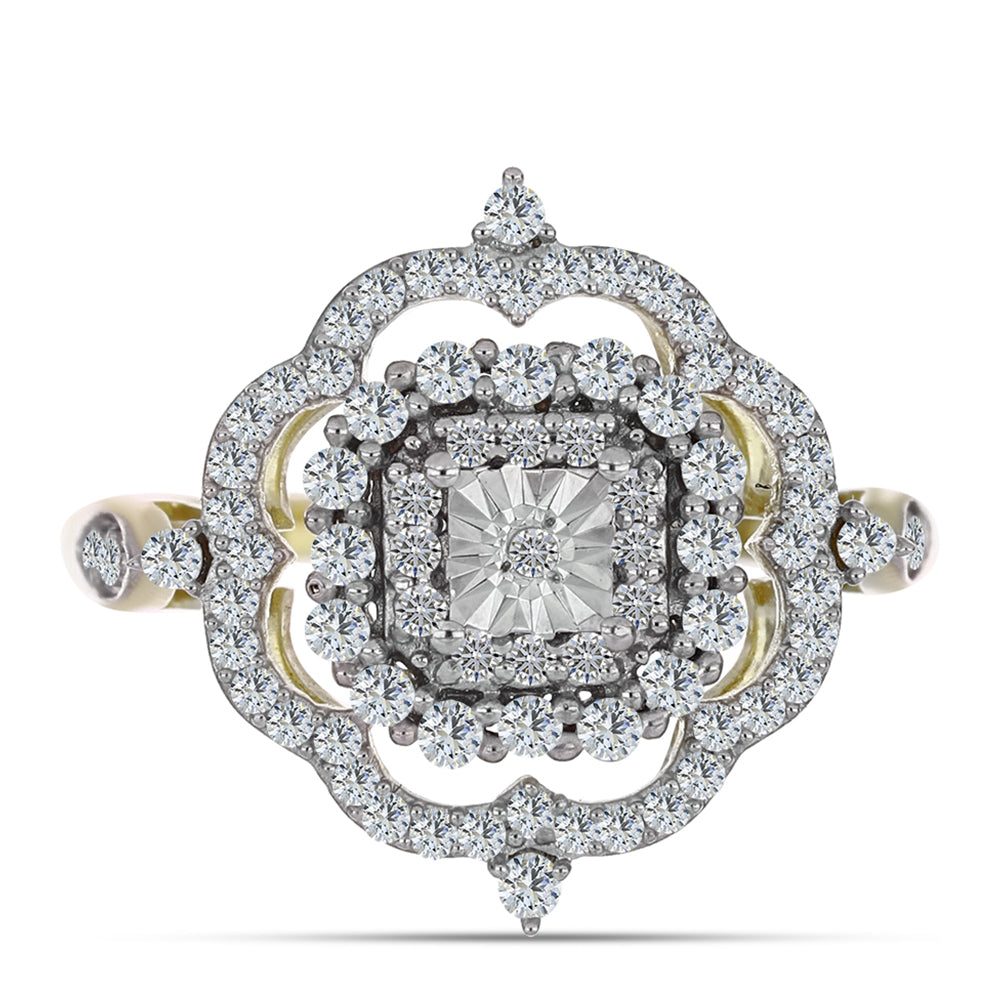 Anillo de Plata Bañada en Oro con Diamante blanco y Topacio Blanco 1 