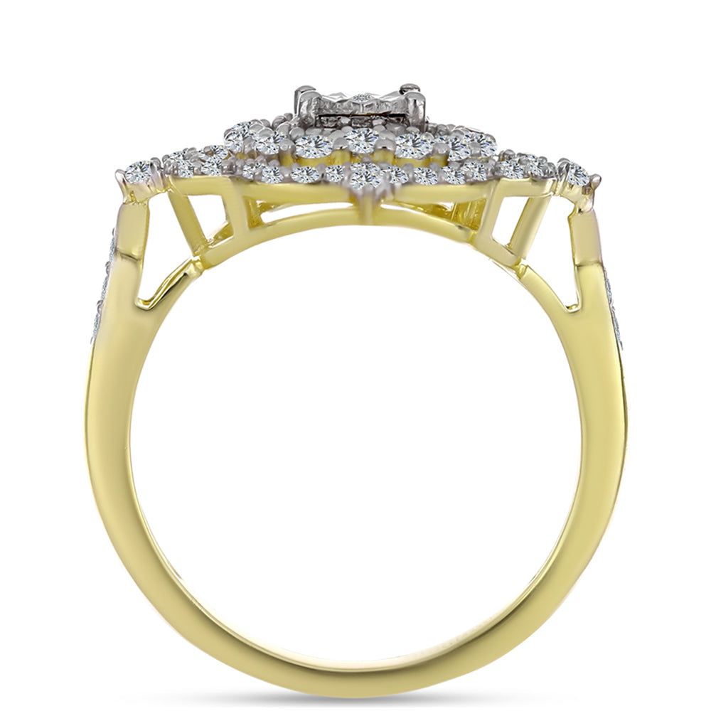 Anillo de Plata Bañada en Oro con Diamante blanco y Topacio Blanco