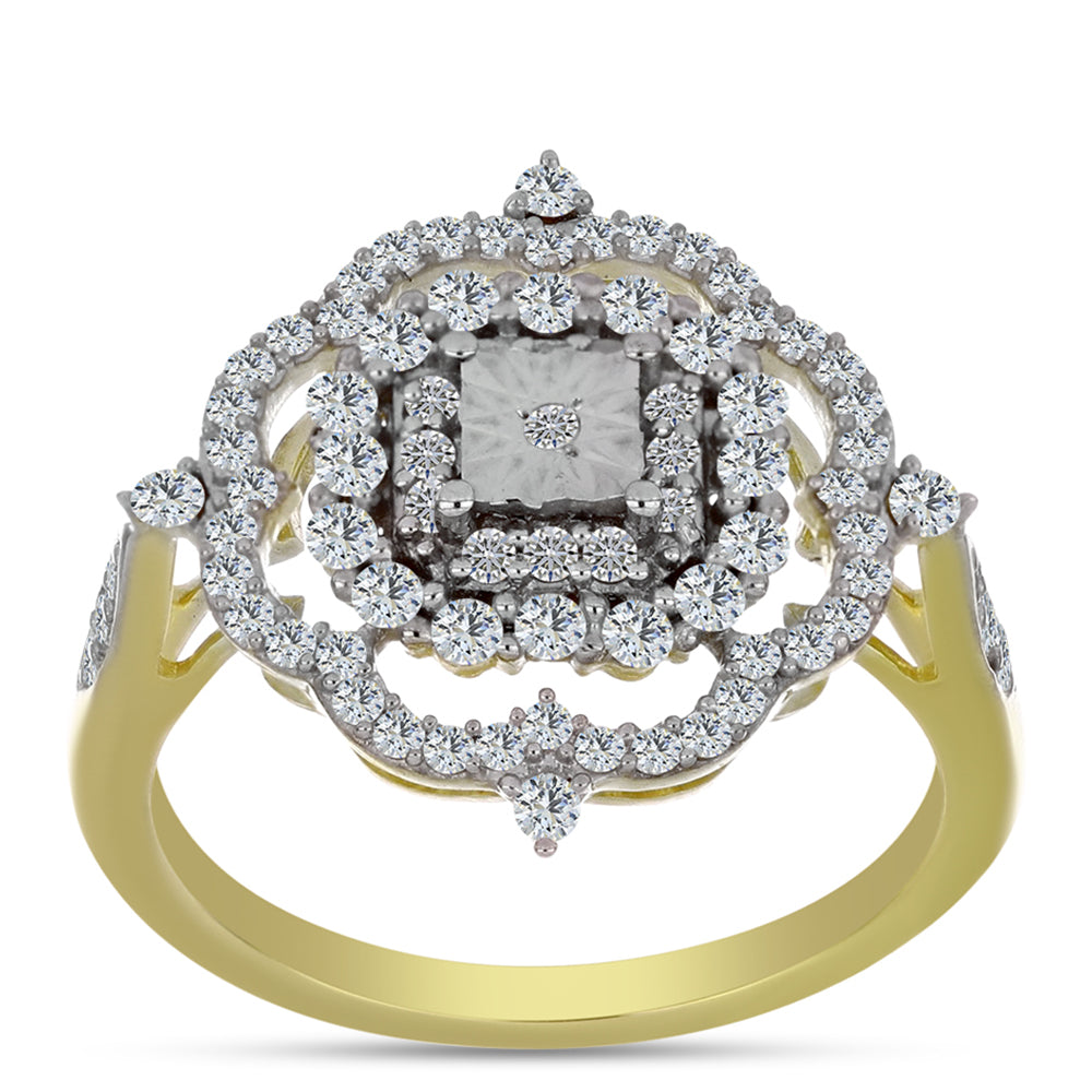 Anillo de Plata Bañada en Oro con Diamante blanco y Topacio Blanco