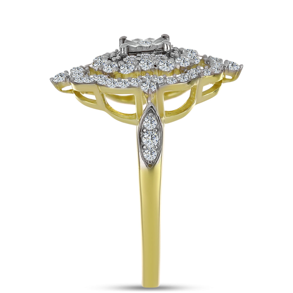 Anillo de Plata Bañada en Oro con Diamante blanco y Topacio Blanco