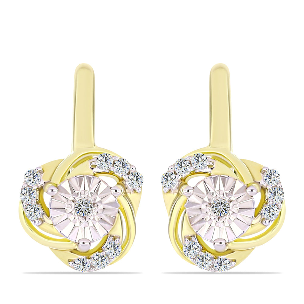 Pendientes de Plata Bañada en Oro con Diamante blanco y Topacio Blanco