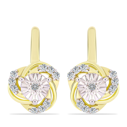 Pendientes de Plata Bañada en Oro con Diamante blanco y Topacio Blanco