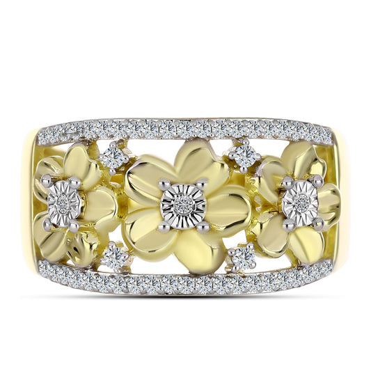 Anillo de Plata Bañada en Oro con Diamante blanco y Topacio Blanco