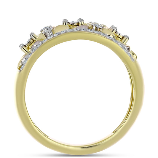 Anillo de Plata Bañada en Oro con Diamante blanco y Topacio Blanco