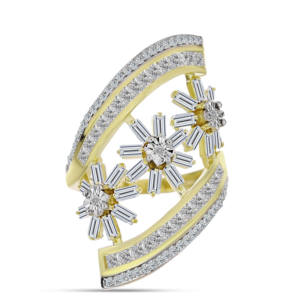 Anillo de Plata Bañada en Oro con Diamante blanco y Zircón Blanco