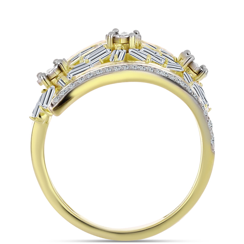 Anillo de Plata Bañada en Oro con Diamante blanco y Zircón Blanco 2 