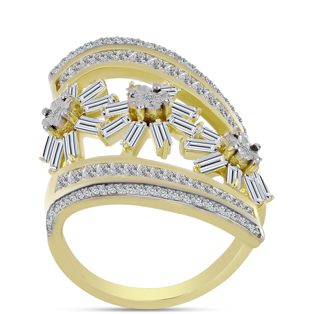 Anillo de Plata Bañada en Oro con Diamante blanco y Zircón Blanco 3 