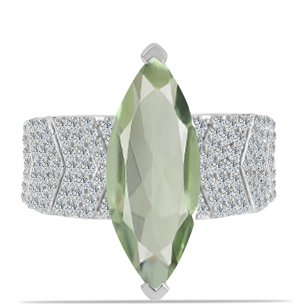 Anillo de Plata con Amatista Verde y Topacio Blanco 1 