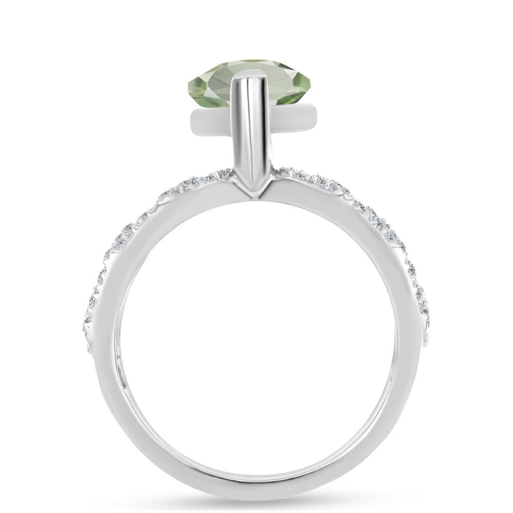 Anillo de Plata con Amatista Verde y Topacio Blanco