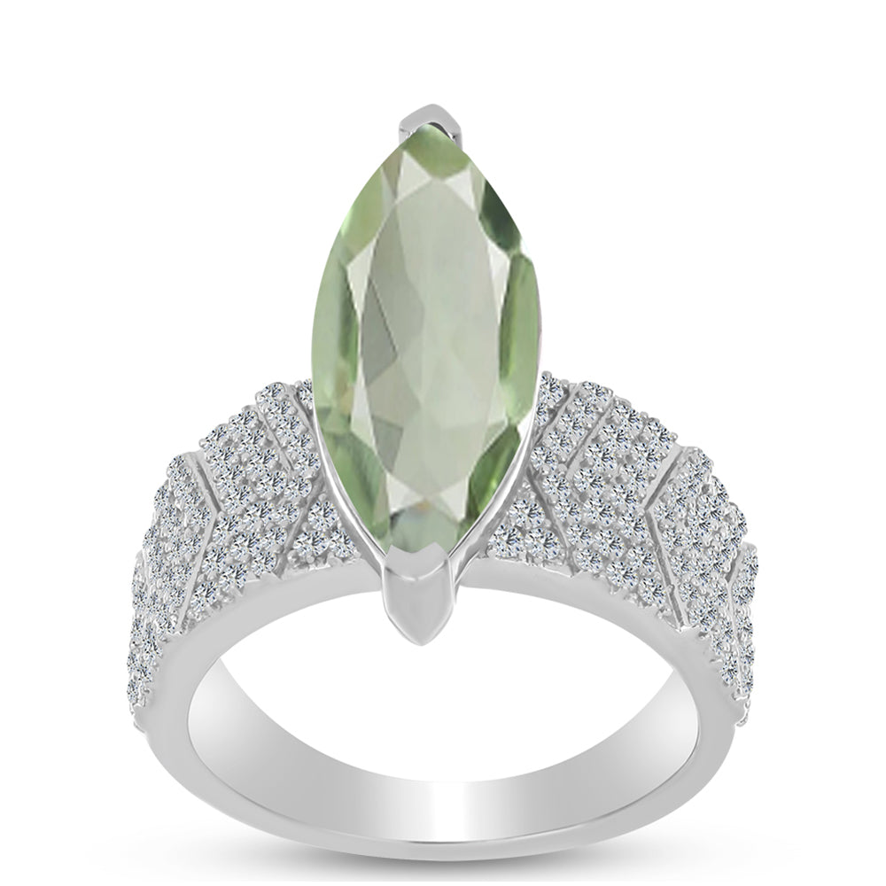 Anillo de Plata con Amatista Verde y Topacio Blanco