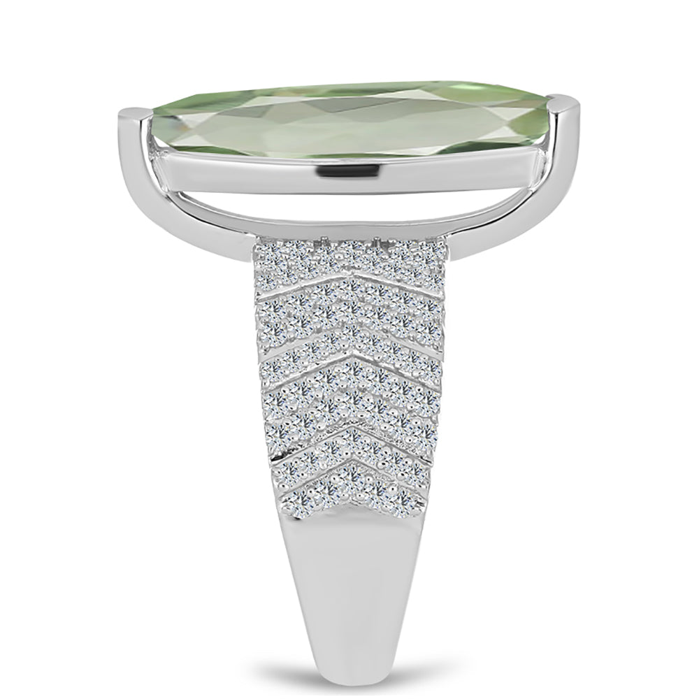 Anillo de Plata con Amatista Verde y Topacio Blanco