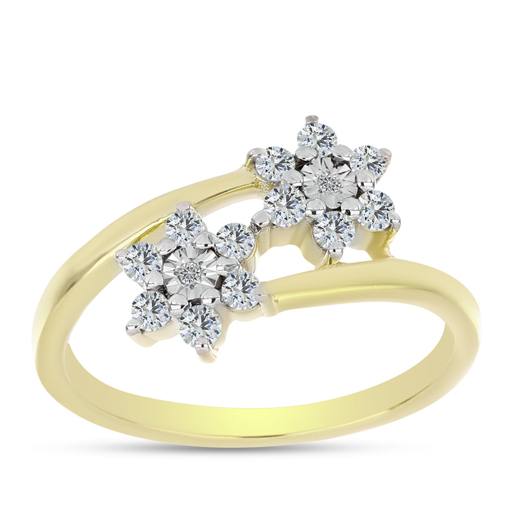 Anillo de Plata Bañada en Oro con Diamante blanco y Topacio Blanco