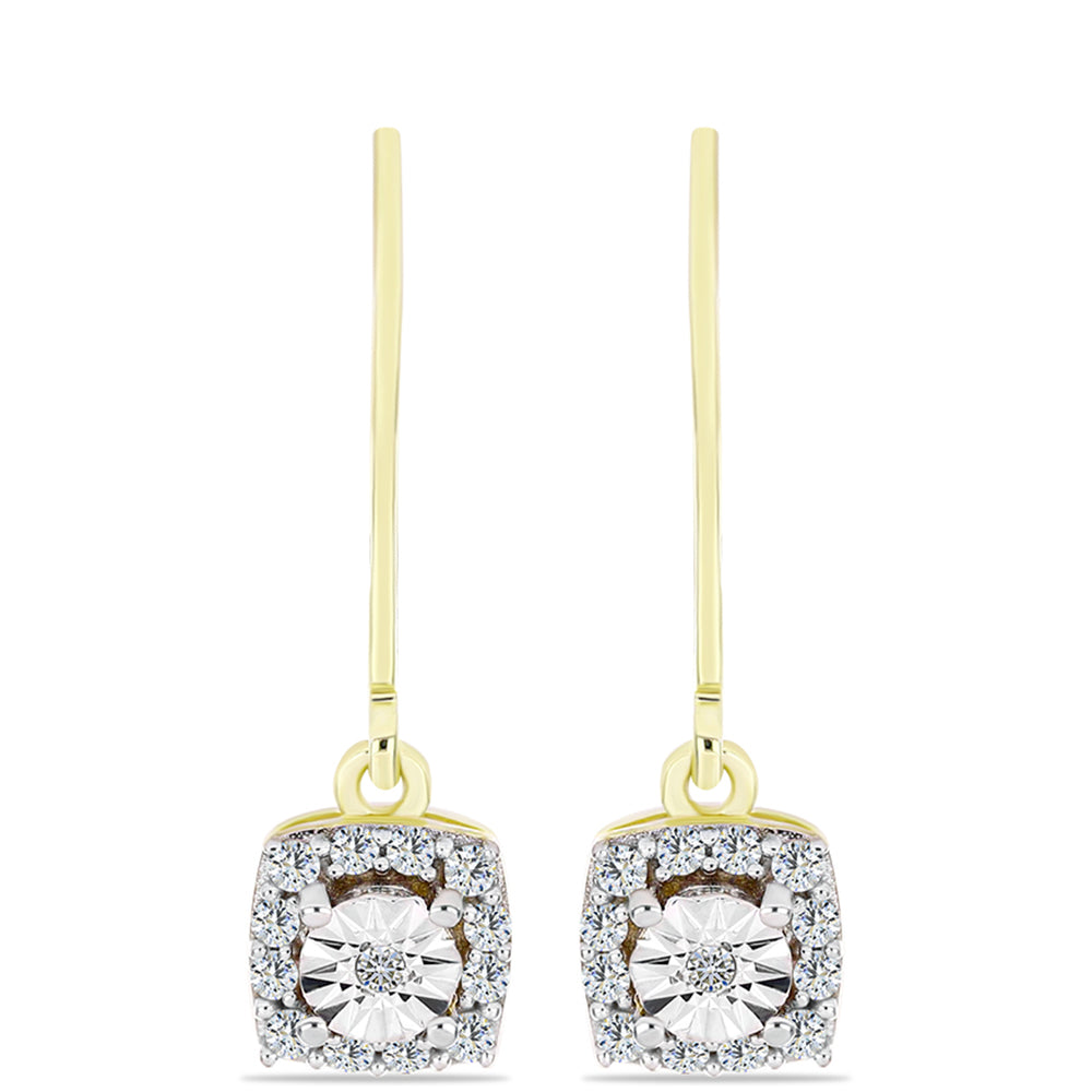 Pendientes de Plata Bañada en Oro con Diamante blanco y Topacio Blanco 1 