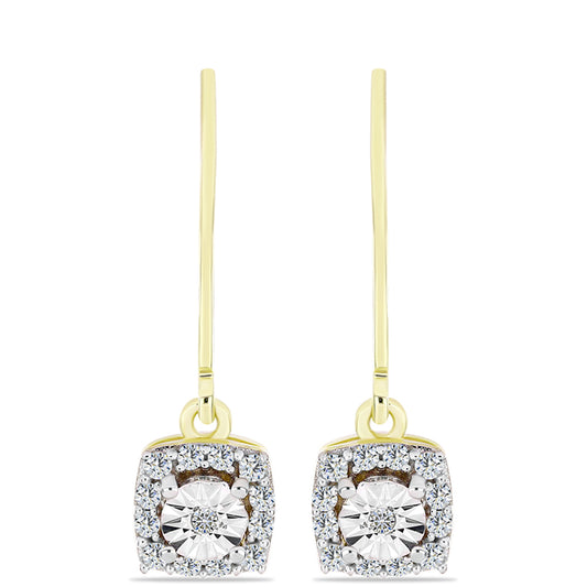Pendientes de Plata Bañada en Oro con Diamante blanco y Topacio Blanco