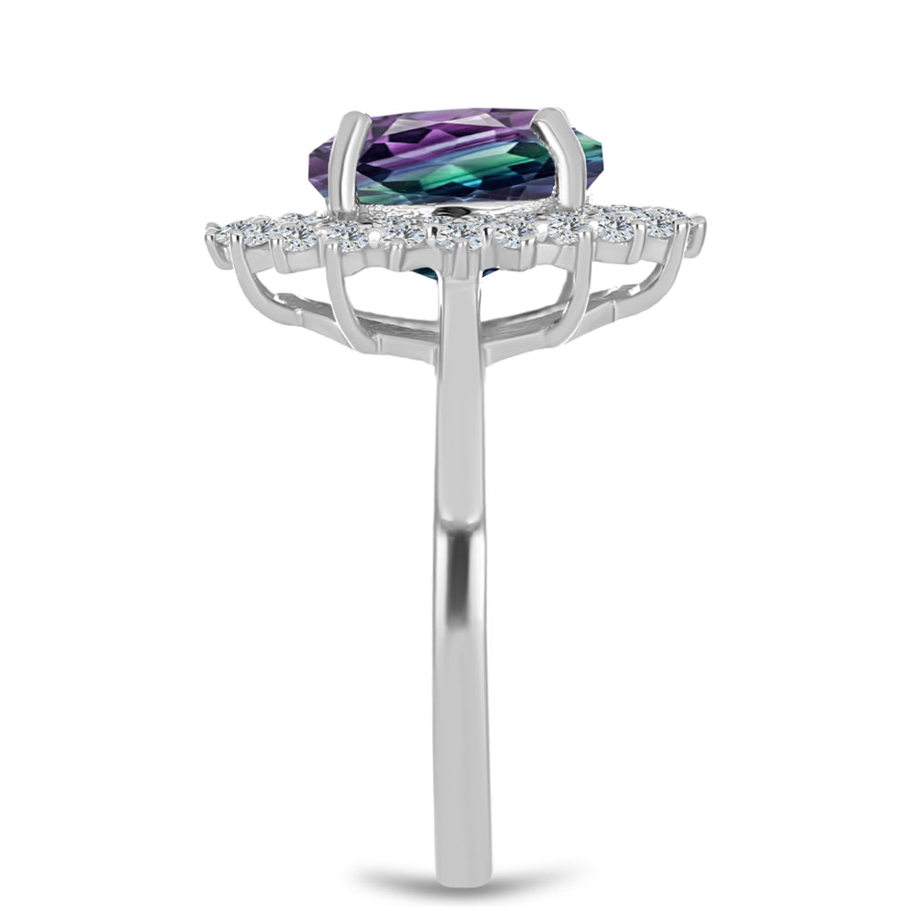 Anillo de Plata con Fluorita cebra y Topacio Blanco