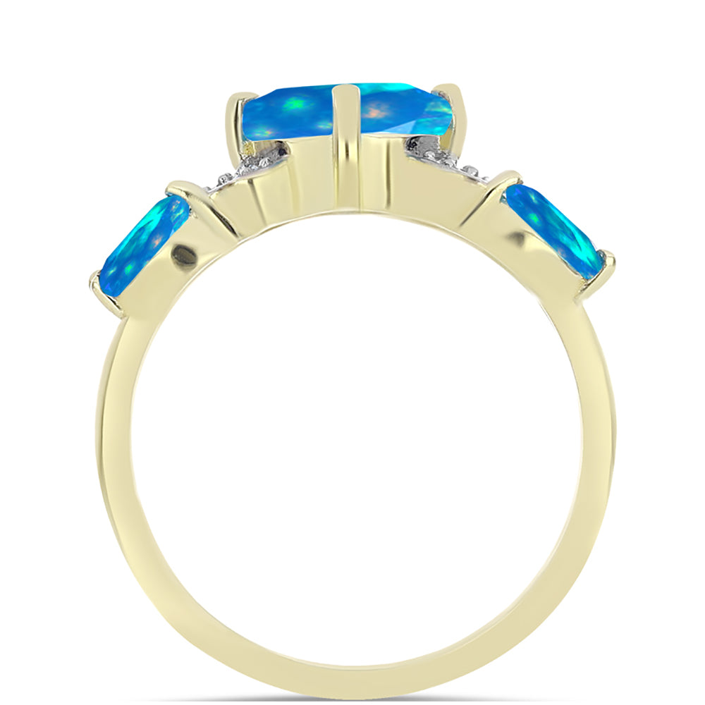 Anillo de Plata Bañada en Oro con Ópalo Paraíso de Etiopia y Topacio Blanco