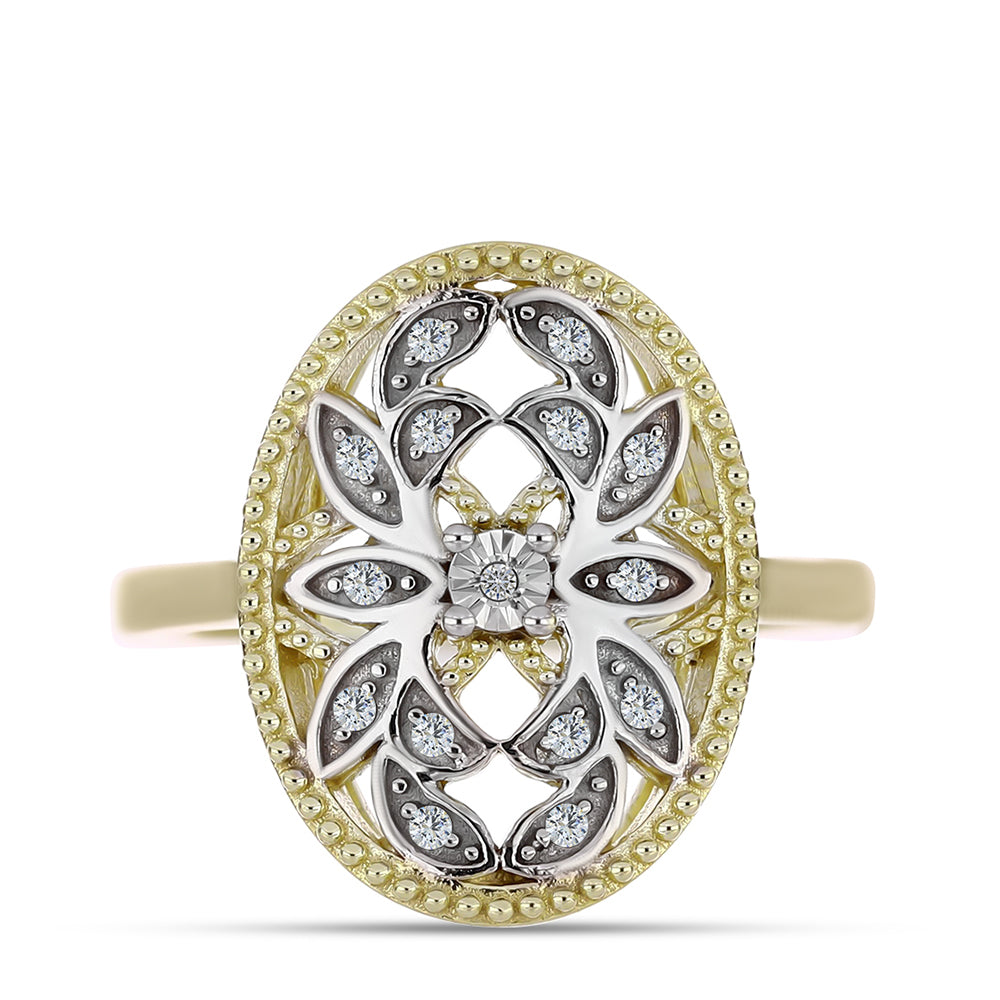Anillo de Plata Bañada en Oro con Diamante blanco y Topacio Blanco