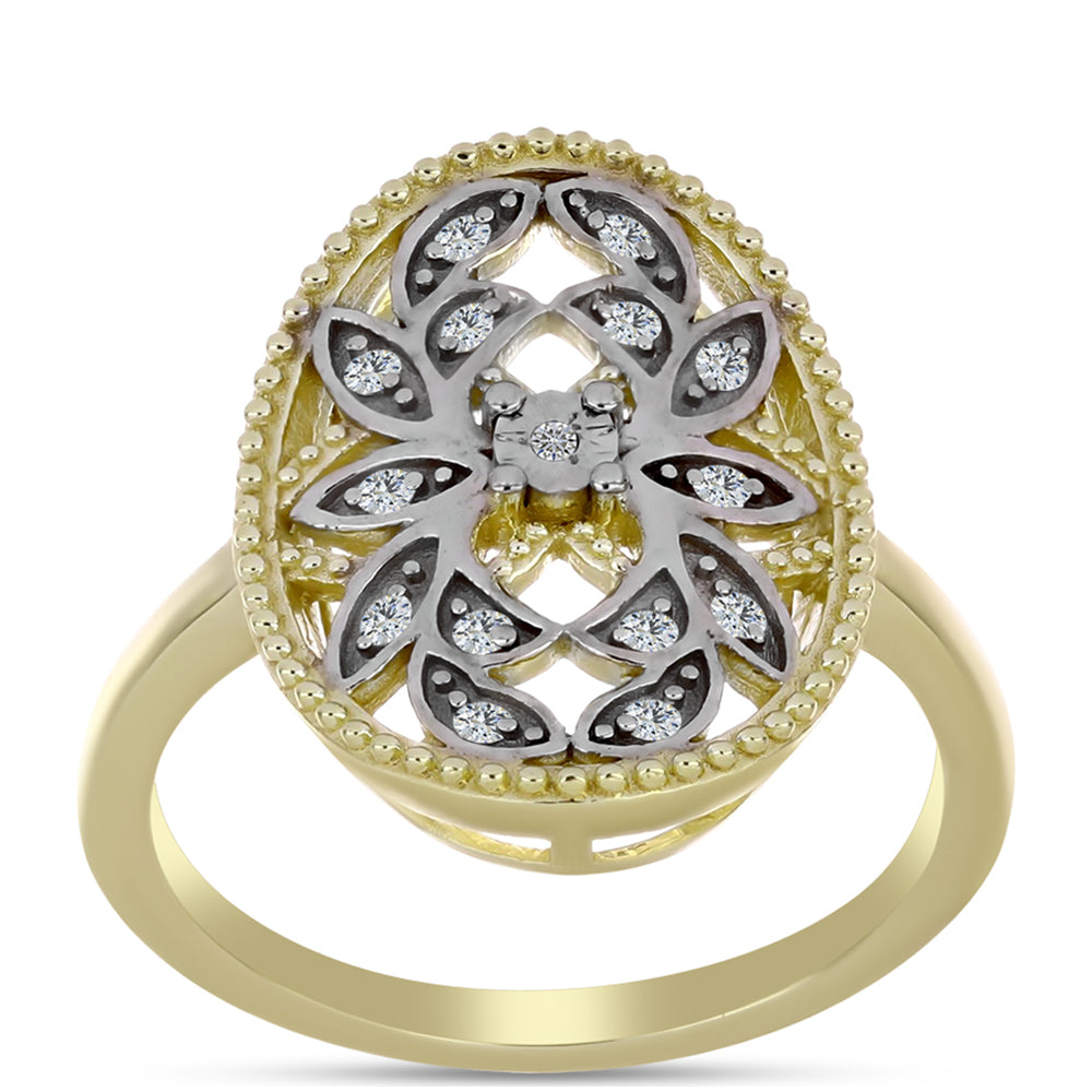 Anillo de Plata Bañada en Oro con Diamante blanco y Topacio Blanco 3 