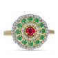 Anillo de Plata Bañada en Oro con Rubí de Madagascar y Esmeralda de Brasil