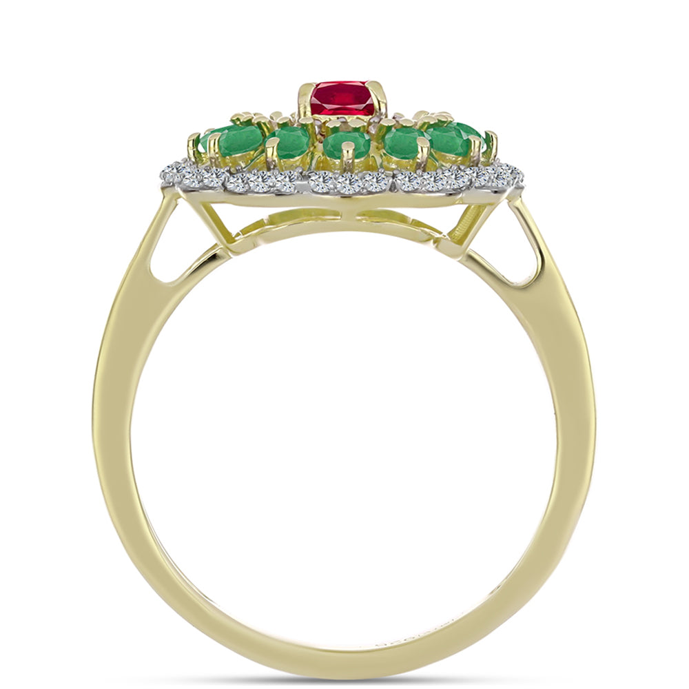 Anillo de Plata Bañada en Oro con Rubí de Madagascar y Esmeralda de Brasil 2 