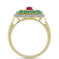 Anillo de Plata Bañada en Oro con Rubí de Madagascar y Esmeralda de Brasil