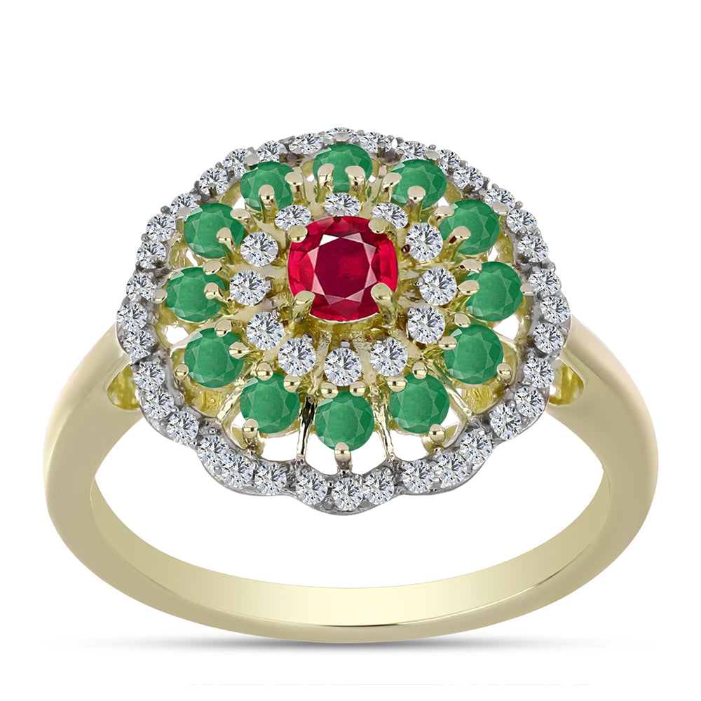 Anillo de Plata Bañada en Oro con Rubí de Madagascar y Esmeralda de Brasil 3 
