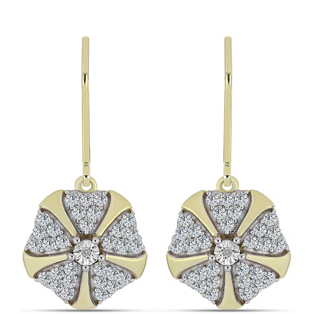 Pendientes de Plata Bañada en Oro con Diamante blanco y Topacio Blanco