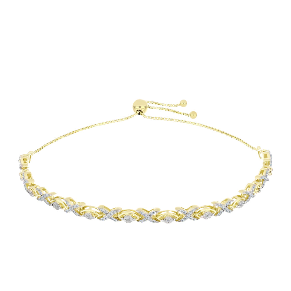 Pulsera de Plata Bañada en Oro con Diamante blanco y Topacio Blanco