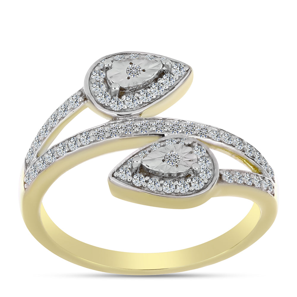 Anillo de Plata Bañada en Oro con Diamante blanco y Topacio Blanco