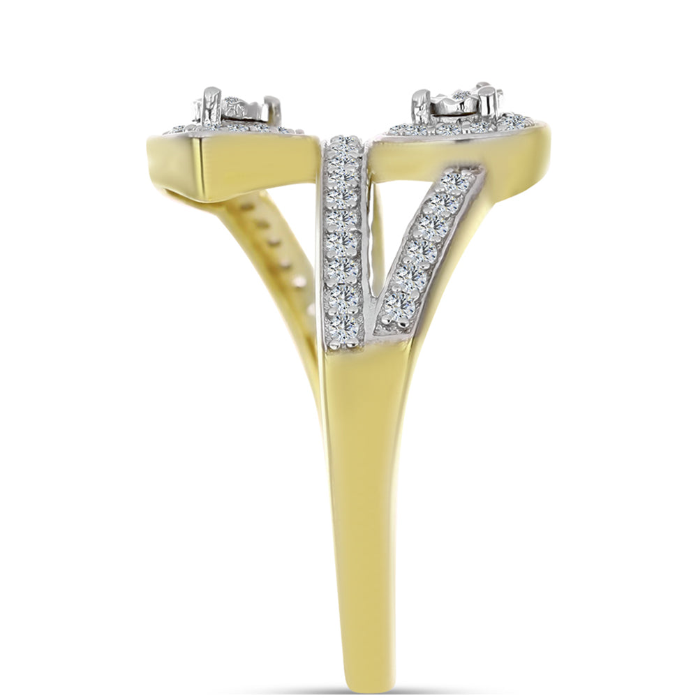 Anillo de Plata Bañada en Oro con Diamante blanco y Topacio Blanco 4 