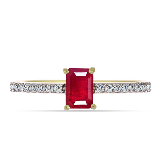 Anillo de Plata Bañada en Oro con Rubí de Madagascar y Topacio Blanco