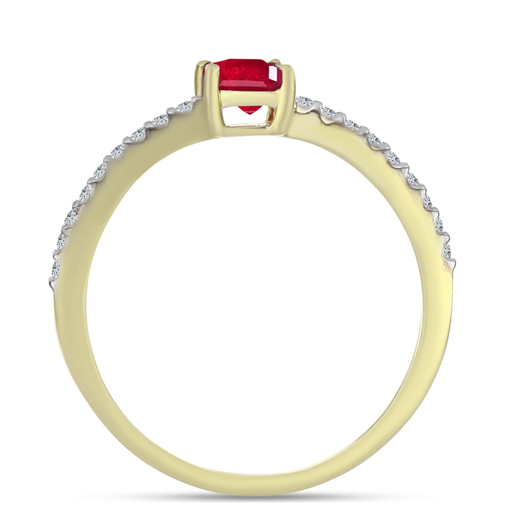 Anillo de Plata Bañada en Oro con Rubí de Madagascar y Topacio Blanco 2 