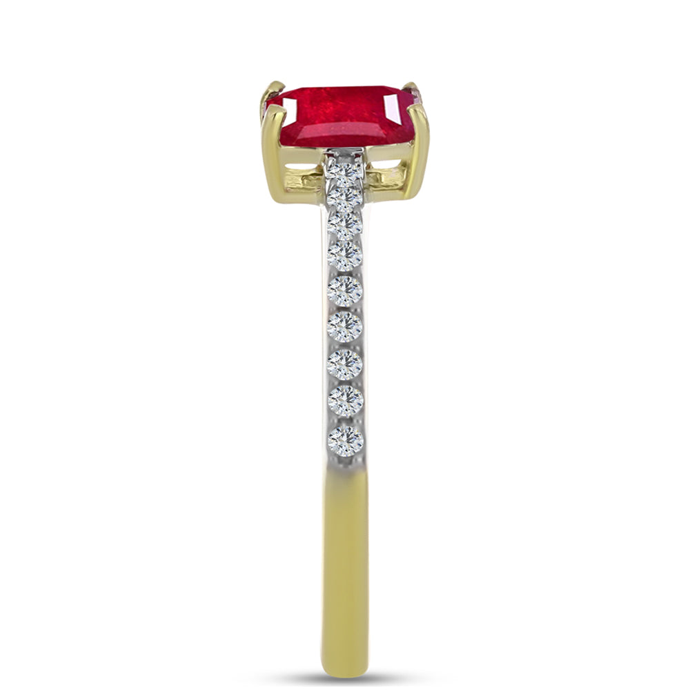 Anillo de Plata Bañada en Oro con Rubí de Madagascar y Topacio Blanco