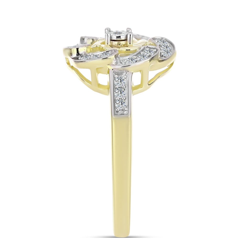 Anillo de Plata Bañada en Oro con Diamante blanco y Topacio Blanco