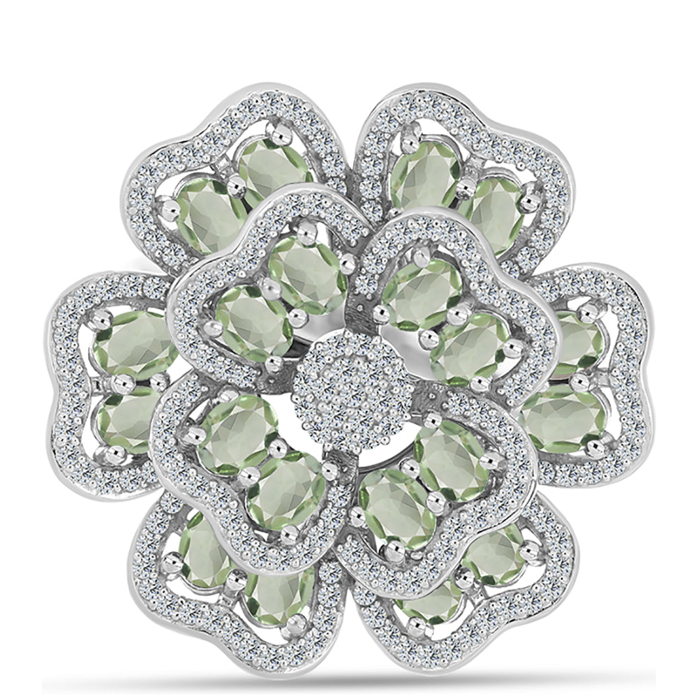 Anillo de Plata con Amatista Verde y Topacio Blanco 1 