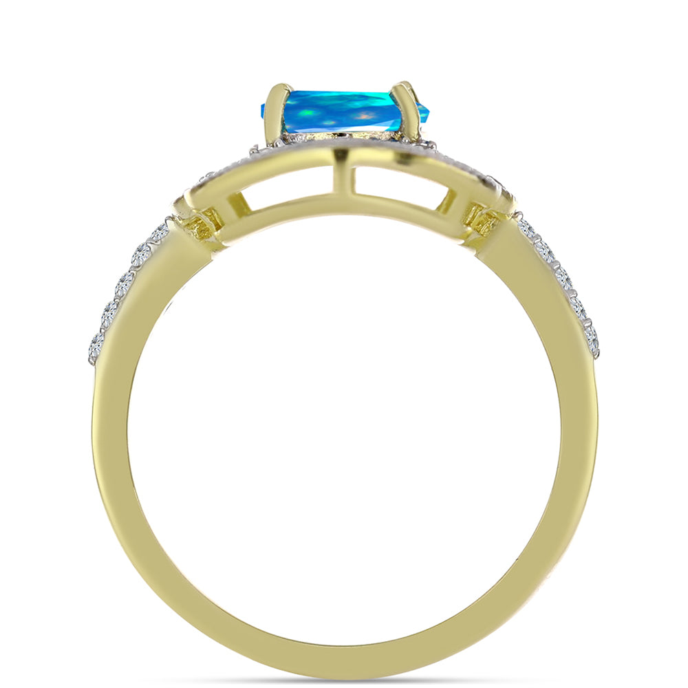 Anillo de Plata Bañada en Oro con Ópalo Paraíso de Etiopia y Topacio Blanco