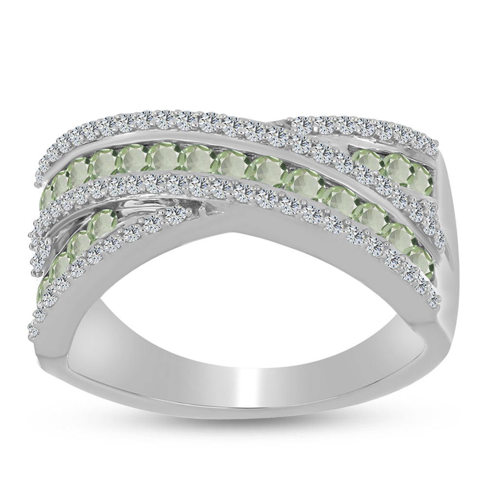 Anillo de Plata con Amatista Verde y Topacio Blanco
