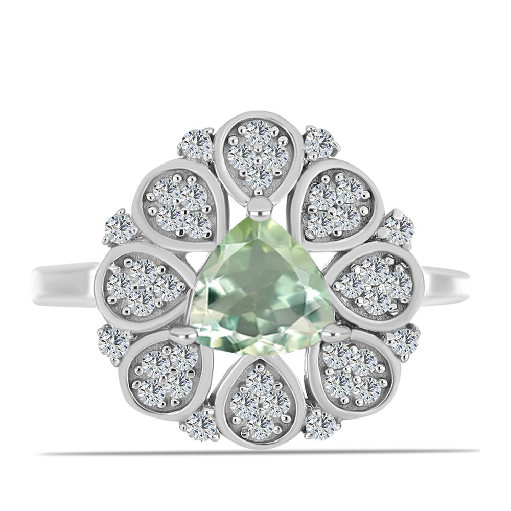 Anillo de Plata con Amatista Verde y Topacio Blanco 1 