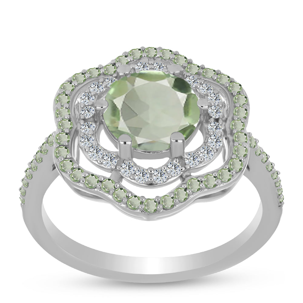 Anillo de Plata con Amatista Verde y Peridoto de Changbai 3 