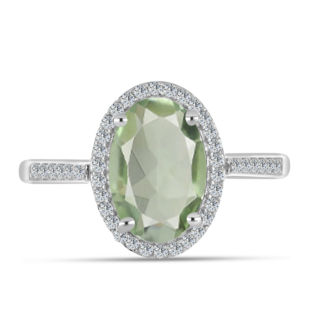 Anillo de Plata con Amatista Verde y Topacio Blanco