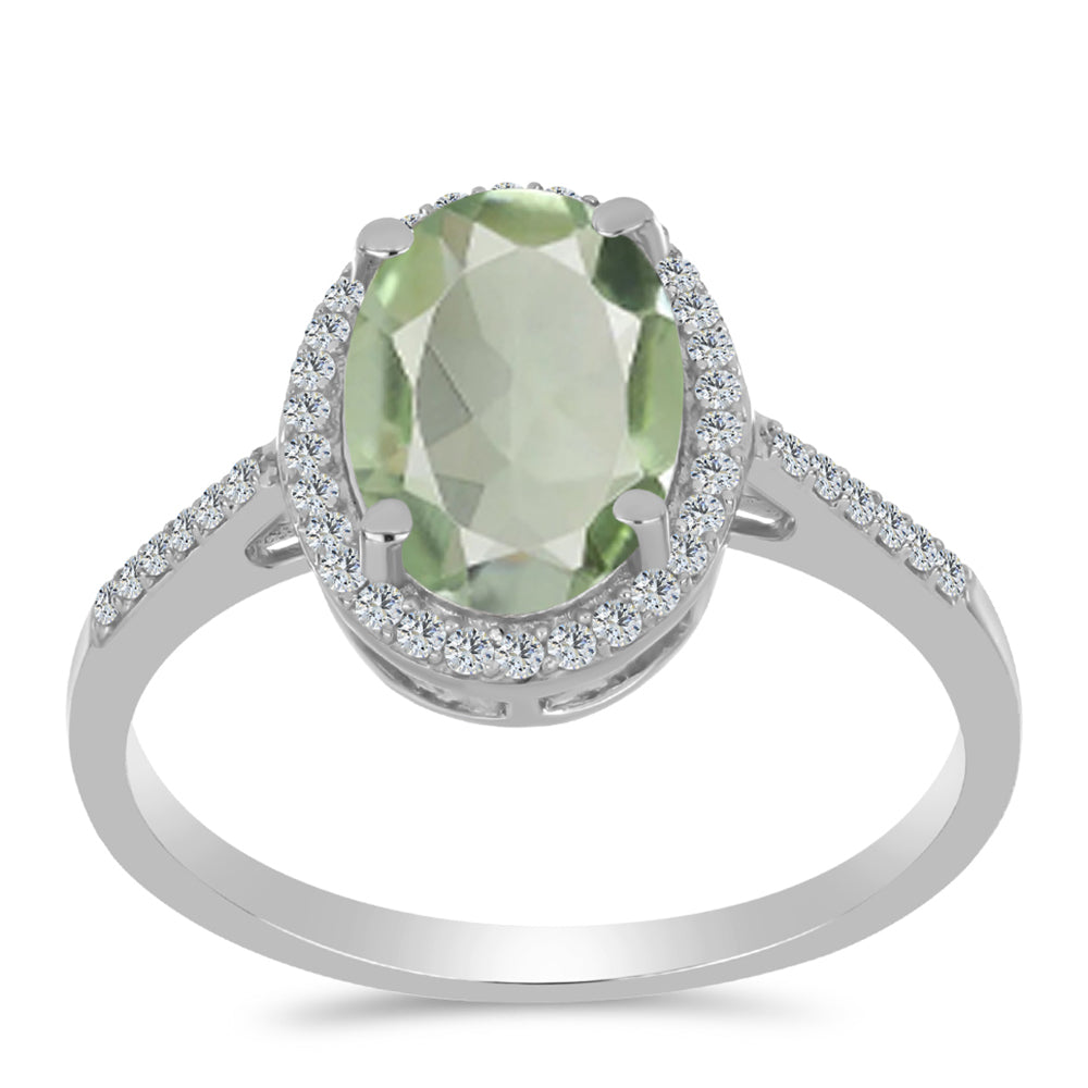 Anillo de Plata con Amatista Verde y Topacio Blanco