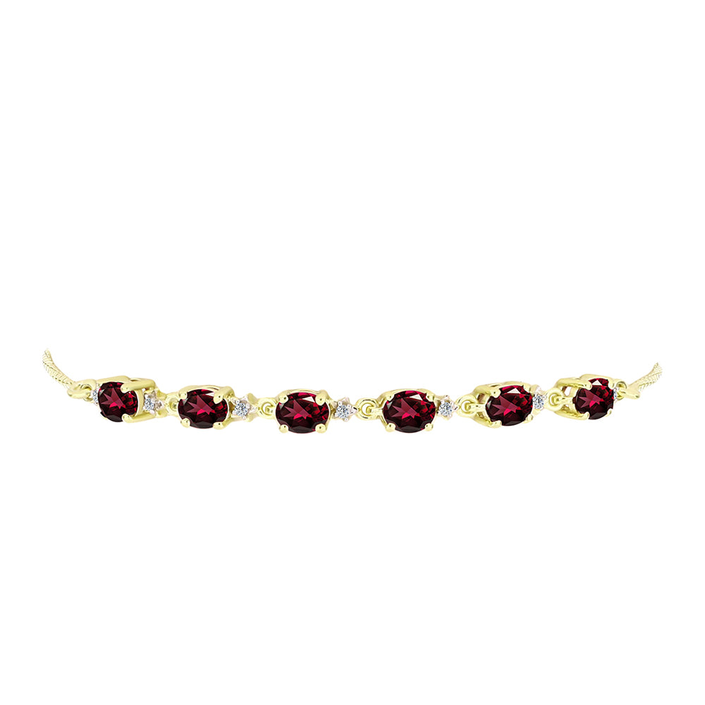 Pulsera de Plata Bañada en Oro con Granate Rodolita y Topacio Blanco 2 