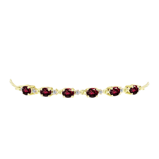 Pulsera de Plata Bañada en Oro con Granate Rodolita y Topacio Blanco
