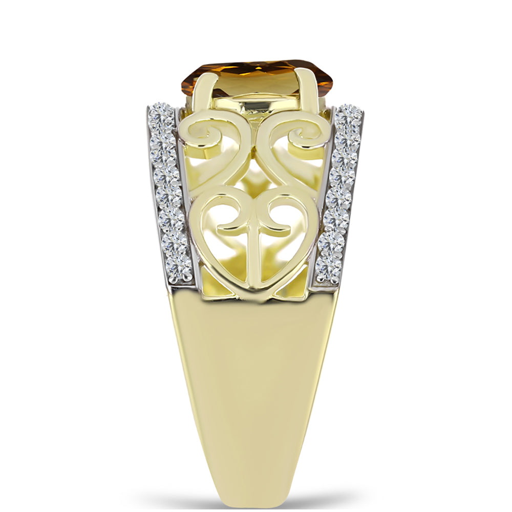 Anillo de Plata Bañada en Oro con Cuarzo Coñac y Topacio Blanco 4 