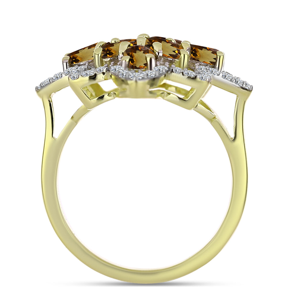 Anillo de Plata Bañada en Oro con Cuarzo Coñac y Topacio Blanco 2 
