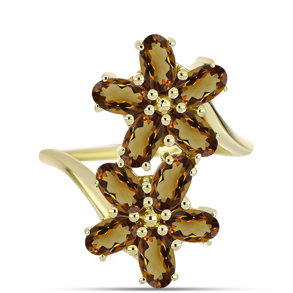 Anillo de Plata Bañada en Oro con Cuarzo Coñac 1 