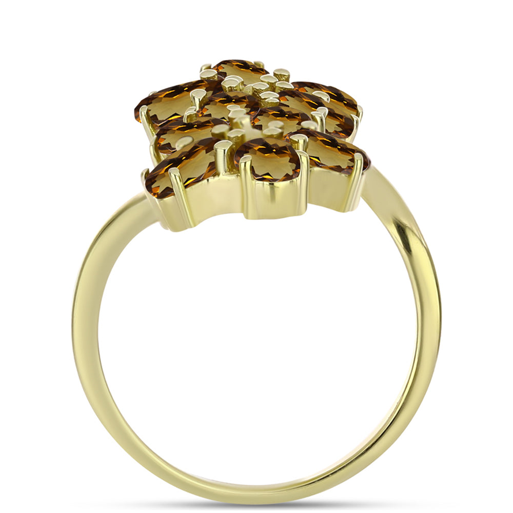 Anillo de Plata Bañada en Oro con Cuarzo Coñac